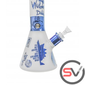 FROSTED GLASS RICK AND MORTY BEAKER 14inch - BLUE